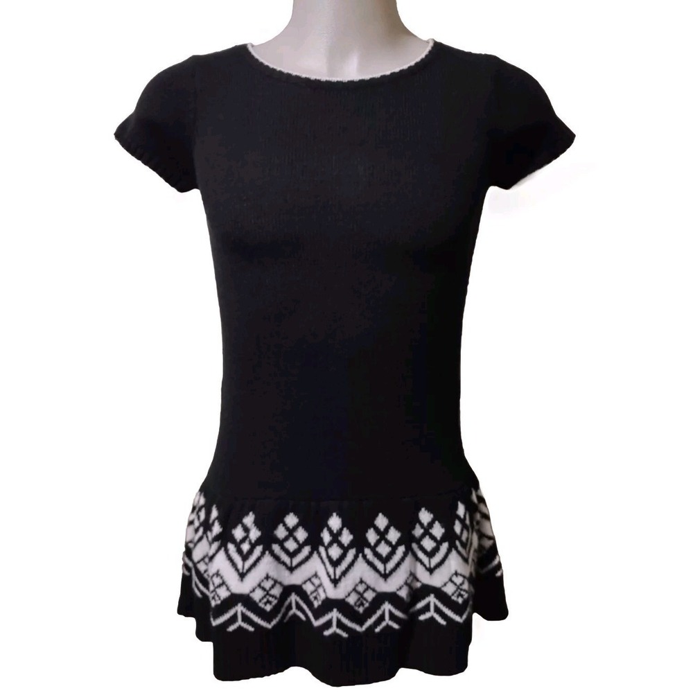 Derek Heart Girl Sweater Dress‎ Size XL-16 Short Sleeve Knit Black Ribbed Bottom